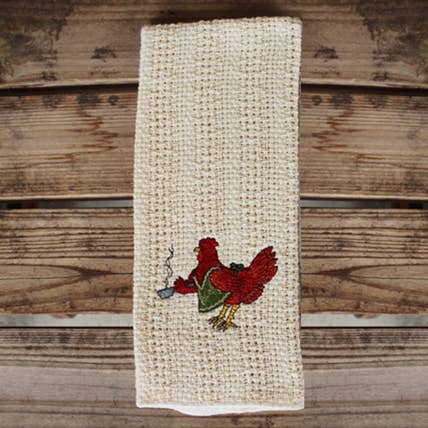 Hen in Apron 24″x15″ Cotton Kitchen Towel with Decorative Embroidery