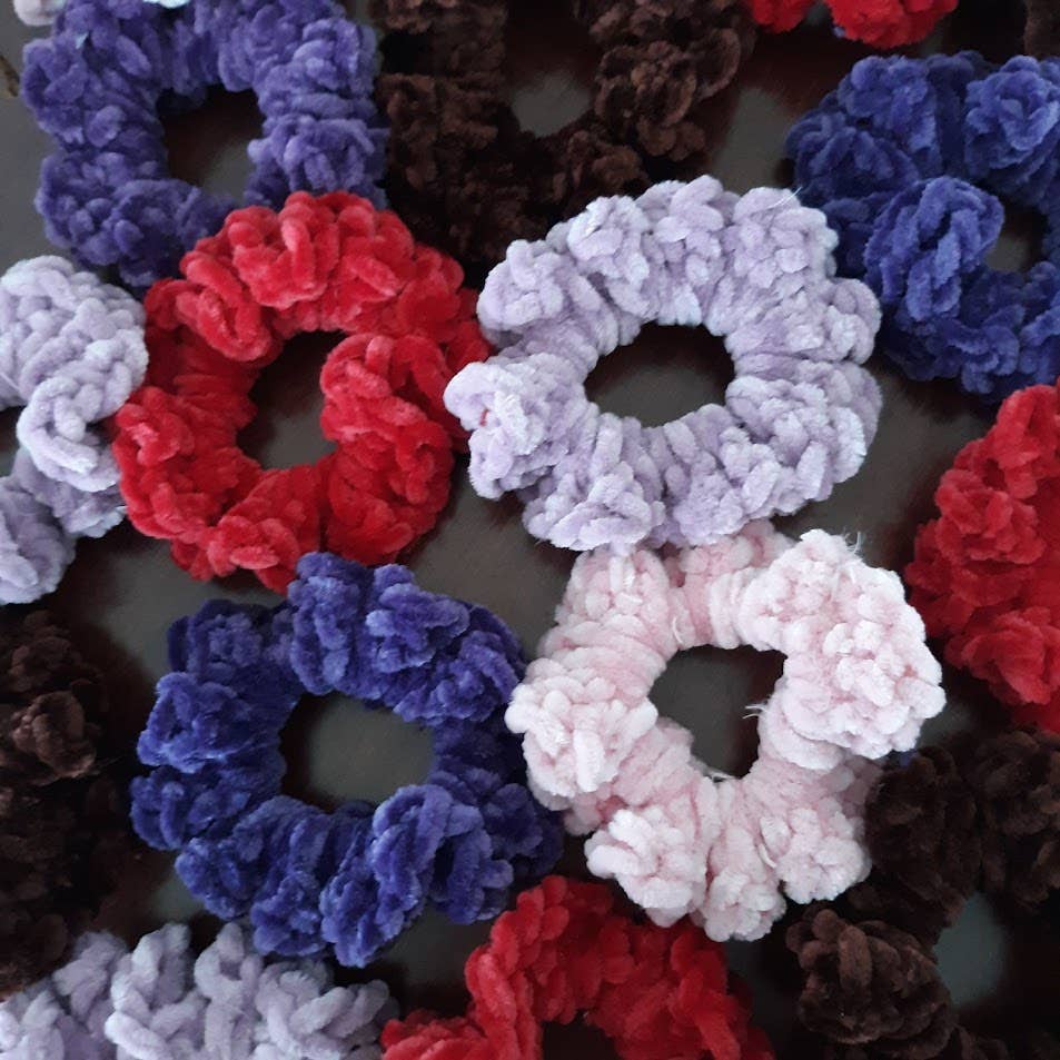 Crochet Velvet Velveteen Chenille Scrunchies Hair Ties 3.5"