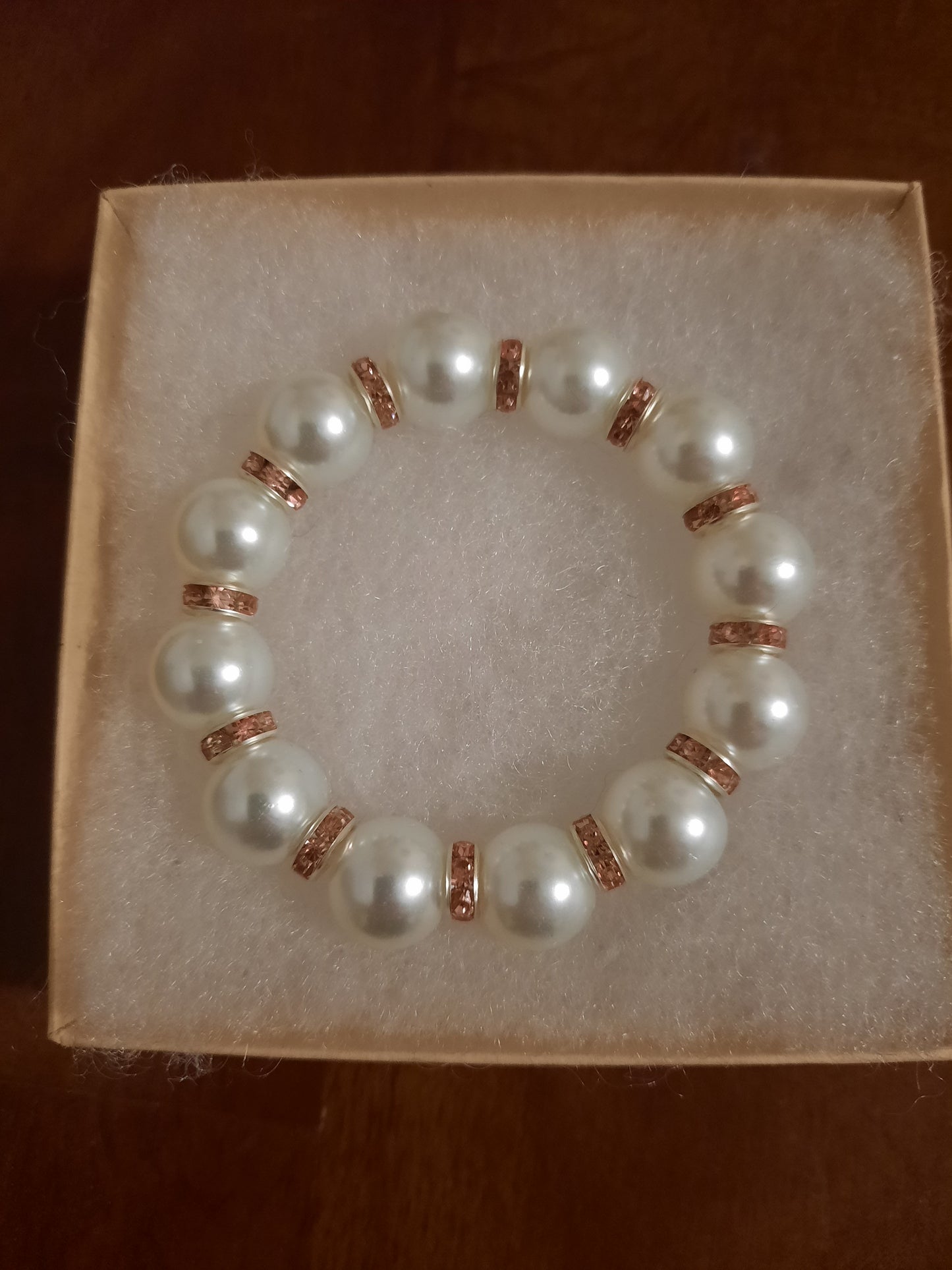 Pearl & Pink Rhinestone Bracelet