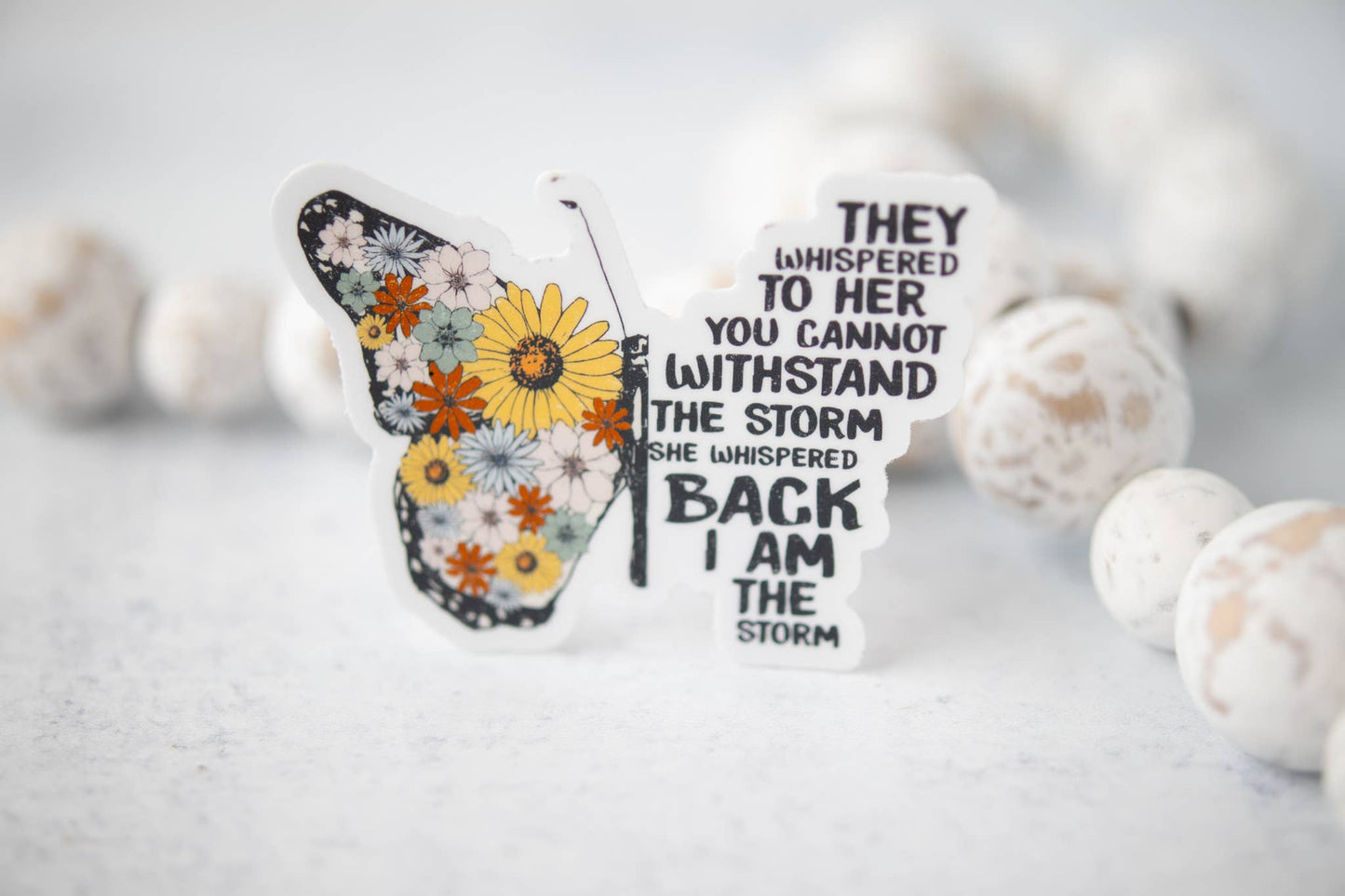 They Whispered to Her, Floral White Vinyl, Sticker, 3x3 inch