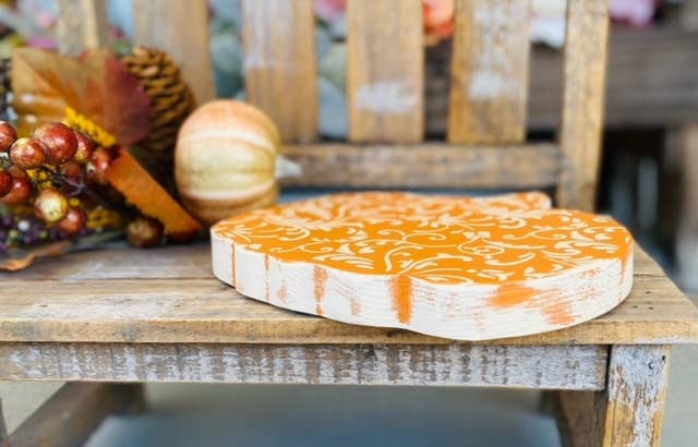 Cute Floral Pumpkin Sign, Hand scrolled and painted 6.5x6.5