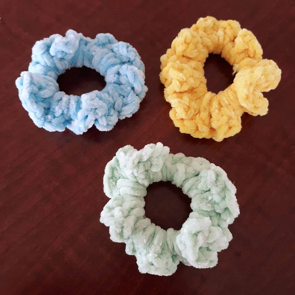 Crochet Velvet Velveteen Chenille Scrunchies Hair Ties 3.5"