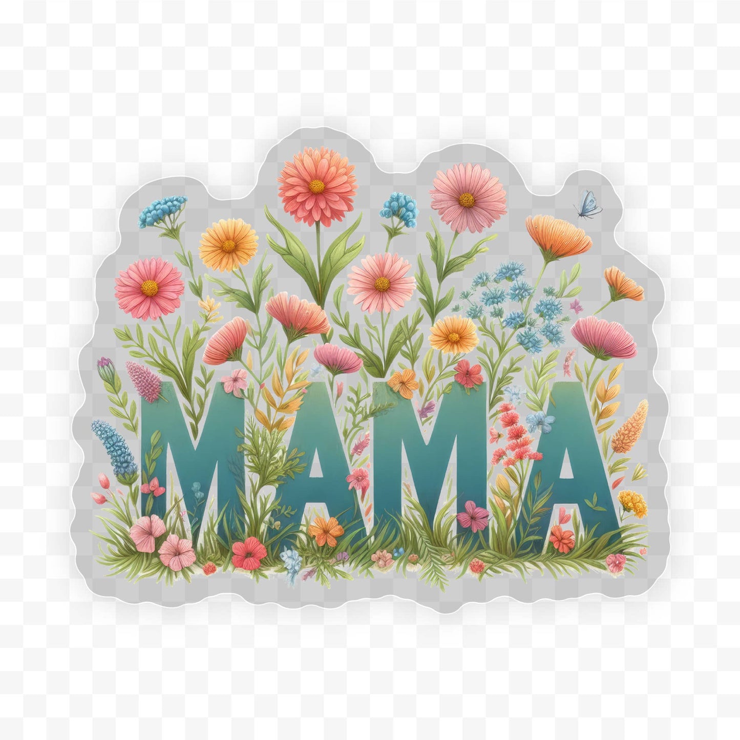 Mama Bright Floral Clear Vinyl, Sticker, 3x3 in.