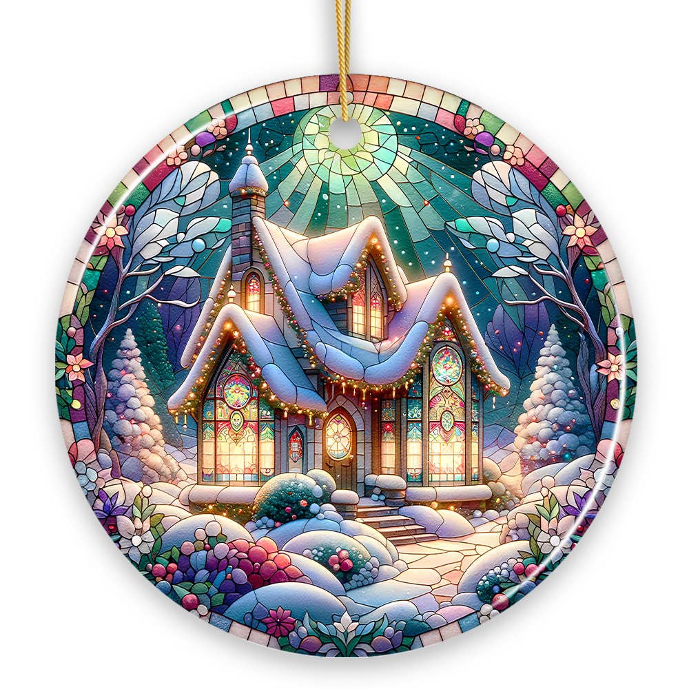Cottage Stained Glass Style Ceramic Ornament