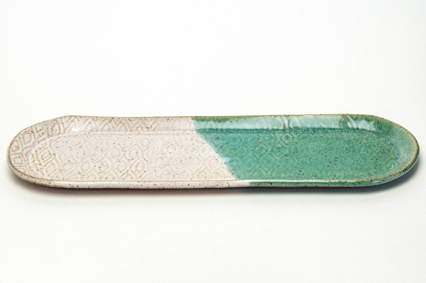 White & Turquoise Pattern Handmade, in Ohio, Ceramic Platter