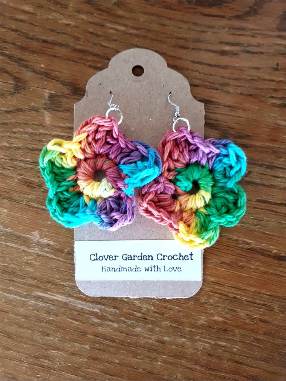 Rainbow Daisy Flower Cotton Crochet Drop Earrings