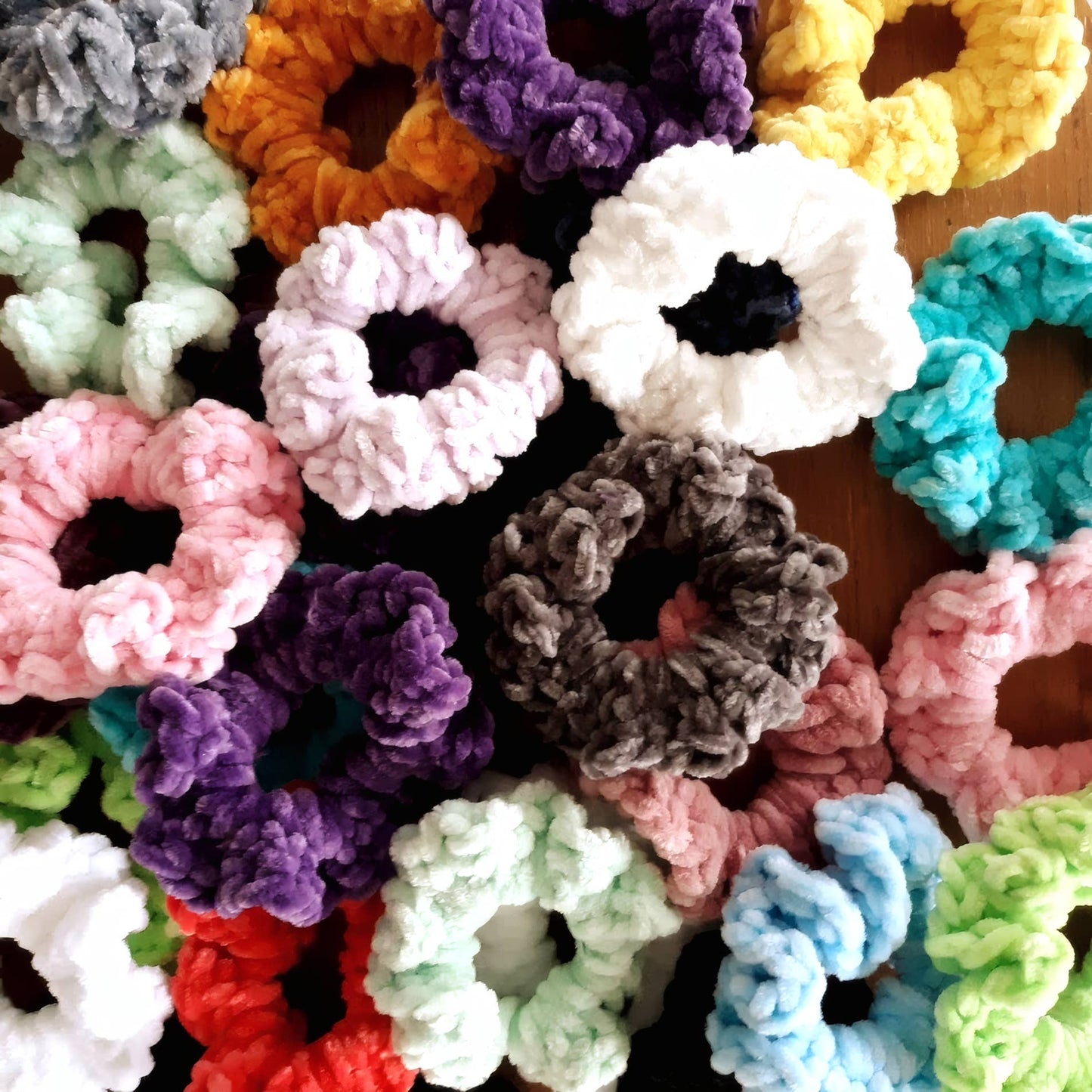 Mixed Crochet Hair Scrunchies Velvet Velveteen Chenille 3.5"