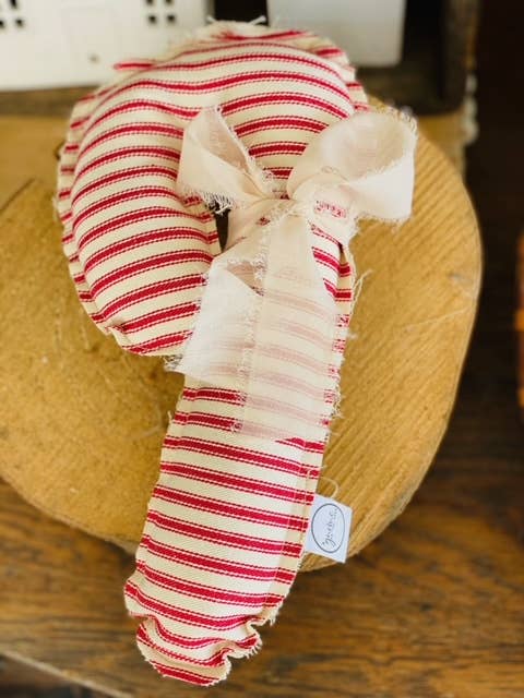 Fabric Candy Canes in red and white ticking and ribbon