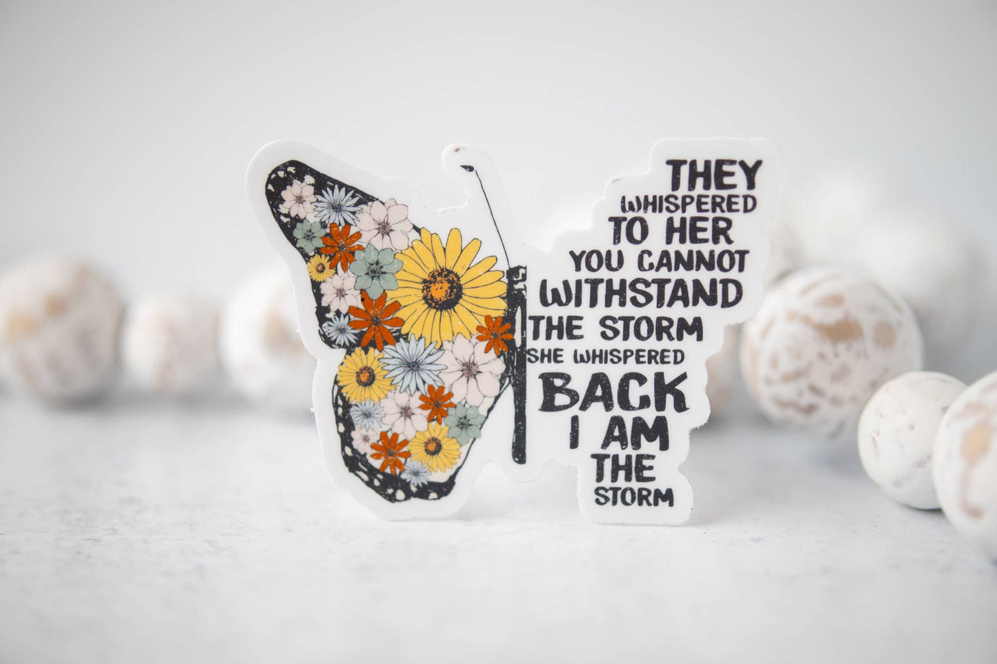 They Whispered to Her, Floral White Vinyl, Sticker, 3x3 inch