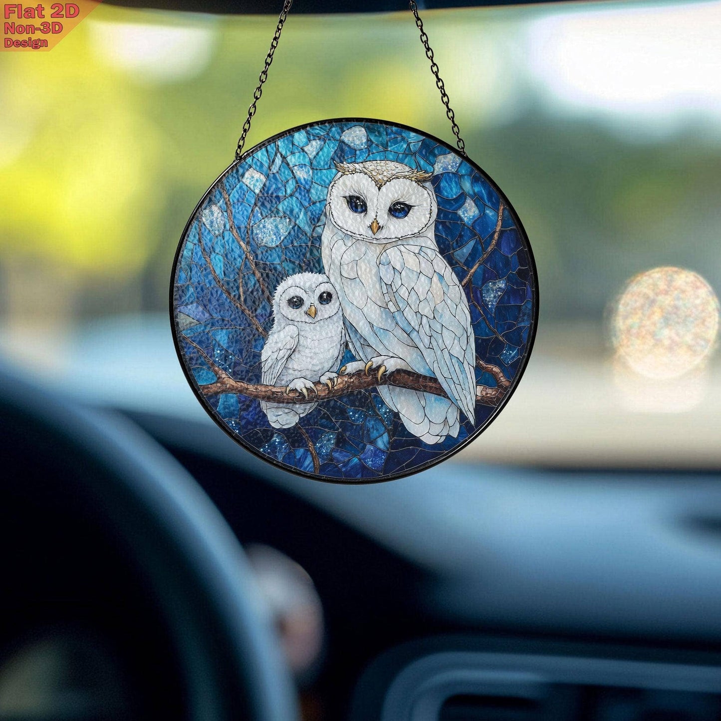 Owl Mom and Baby Suncatcher, Blue Forest Night Window Decor