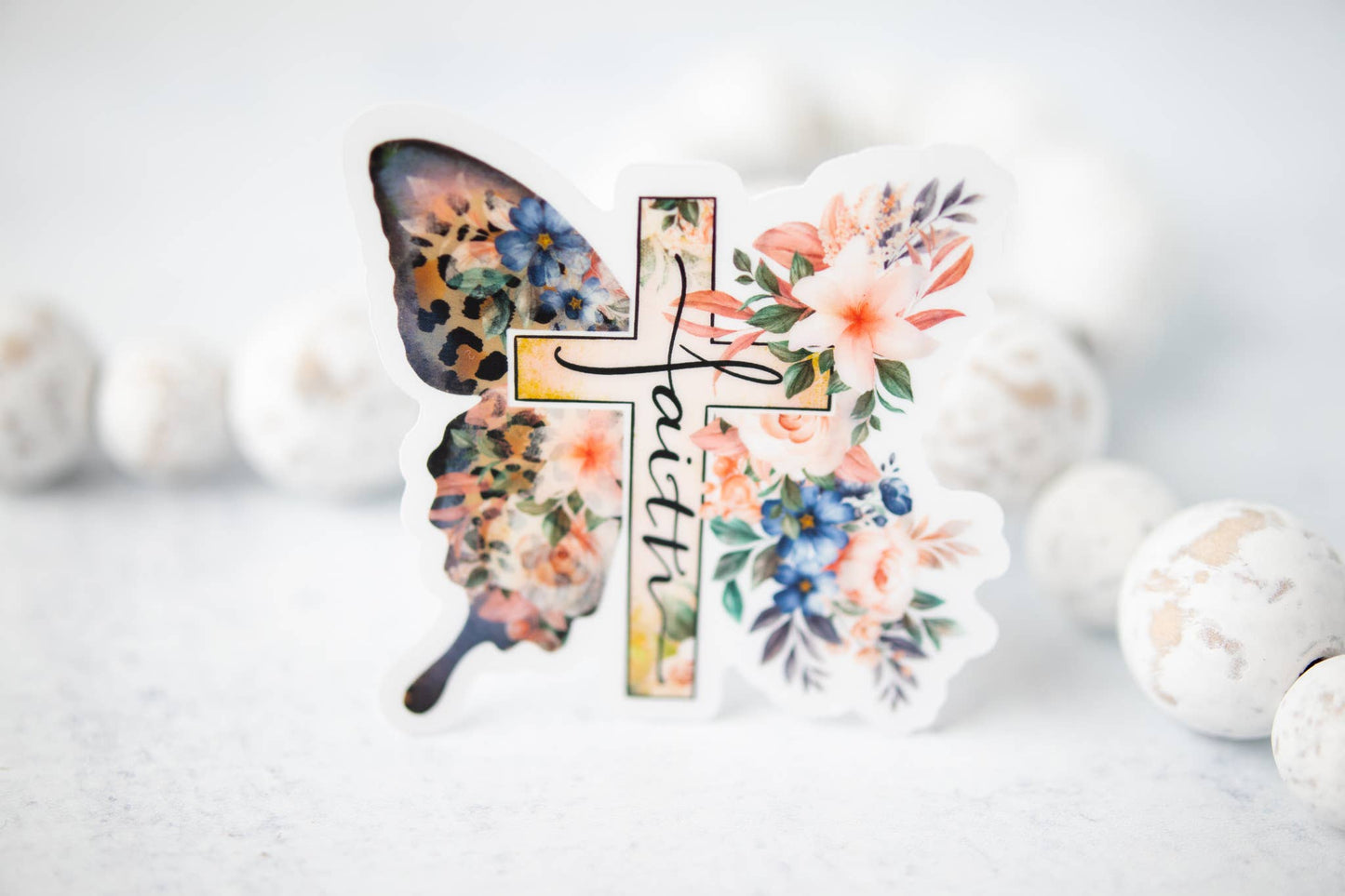 Butterfly Faith Floral,  CLEAR 3'' Sticker