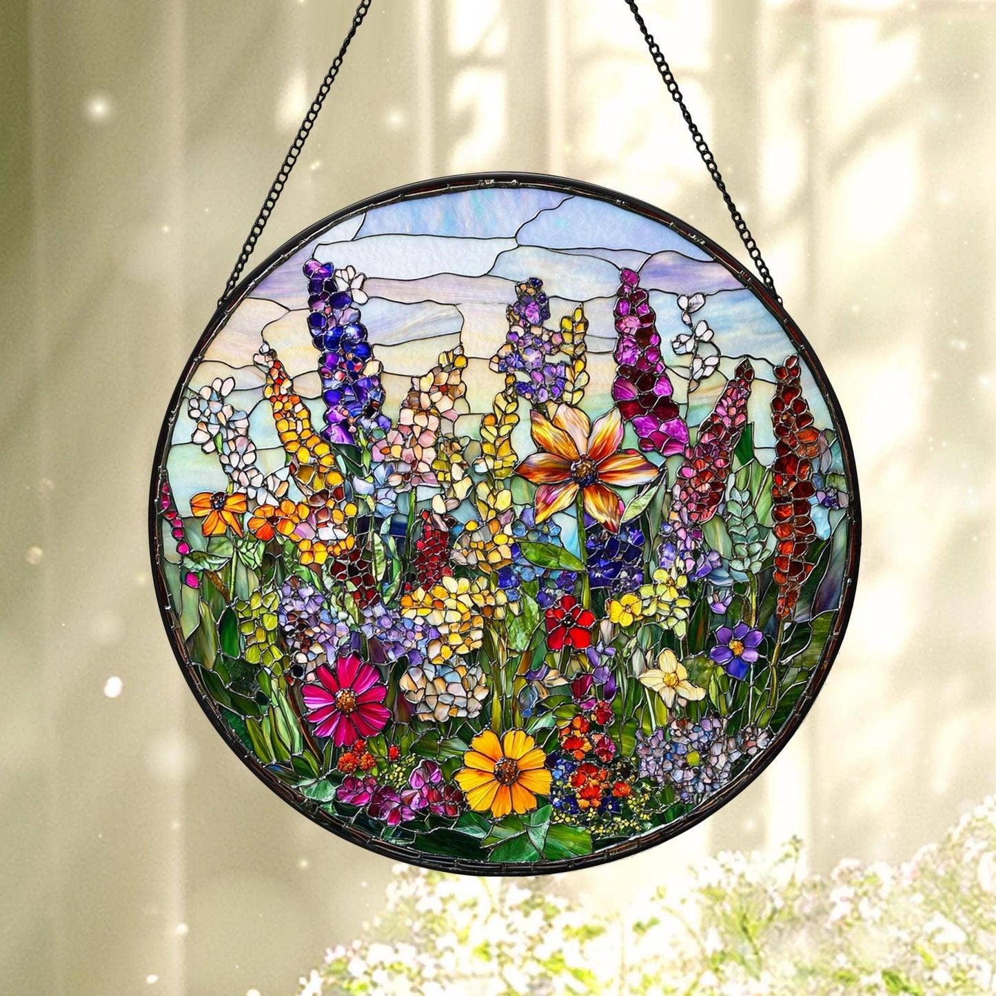 Wildflowers Stained Glass Suncatcher, Garden Flowers Decor