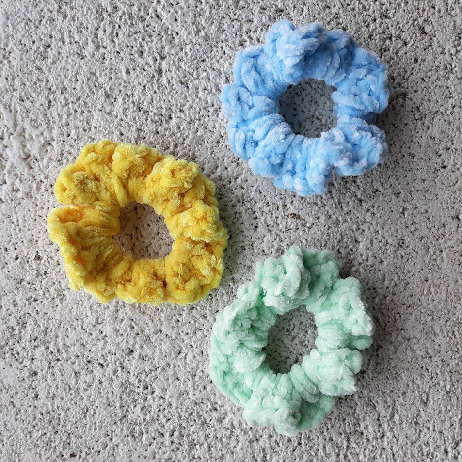 Crochet Velvet Velveteen Chenille Scrunchies Hair Ties 3.5"