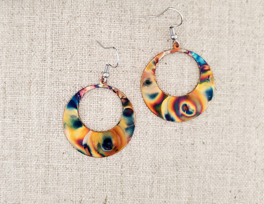 Flame Paint Copper GoGo Circle Earrings