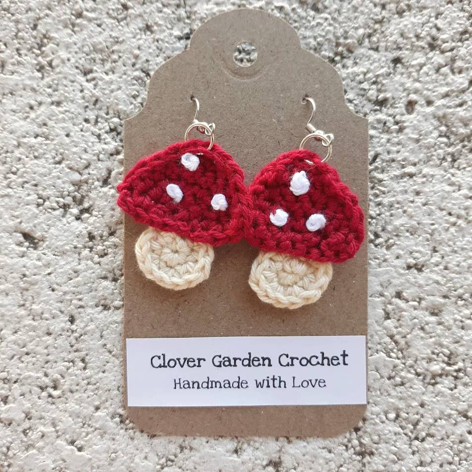 Cute Crochet Mushroom Drop Earrings Red & Brown Themed