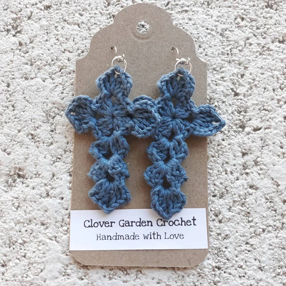 Crochet Christian Cross Design Cotton Drop Earrings