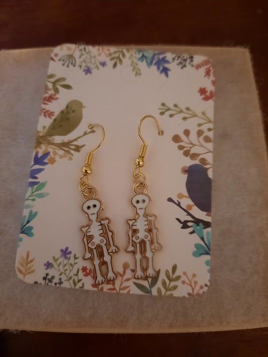 Gold & White Skeleton Earrings