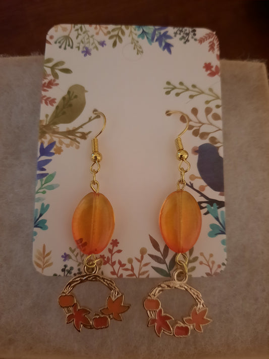 Fall Wreath Earrings With Glass Beads