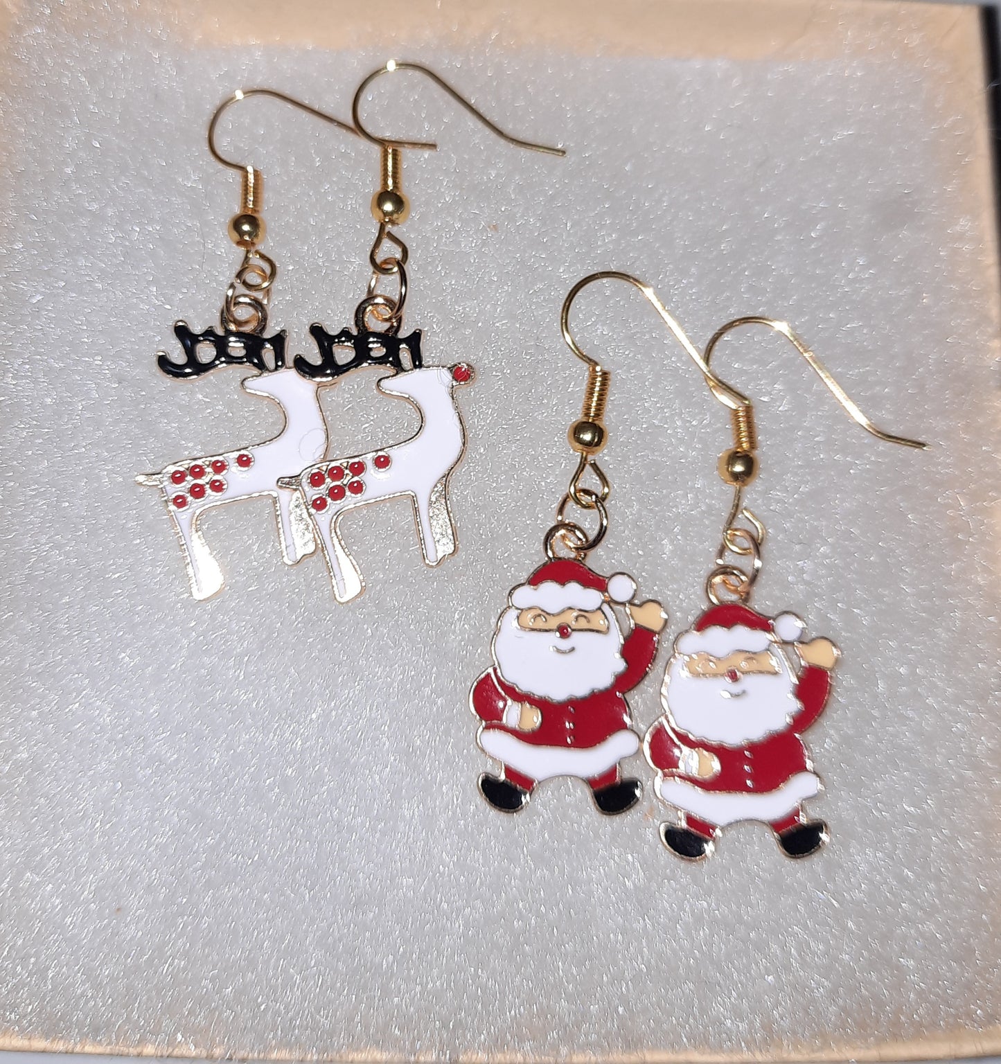 Santa & White Reindeer Earring Set
