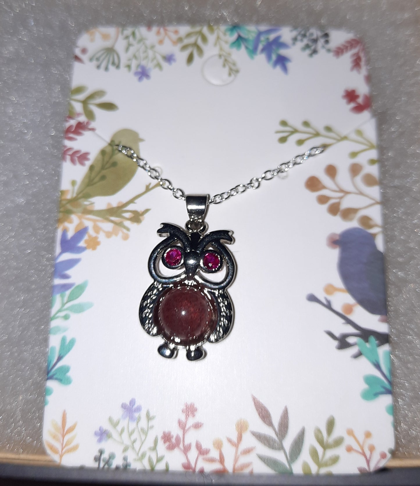 Strawberry Quartz Owl Necklace