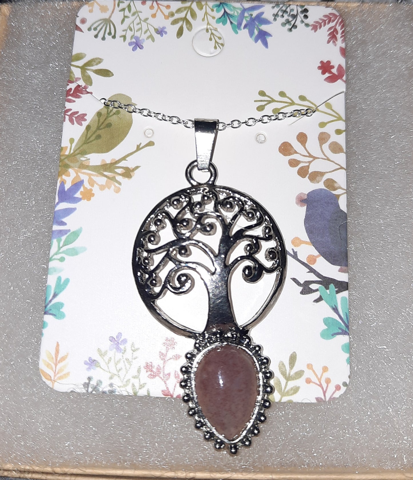 Strawberry Quartz Tree of LIfe Necklace