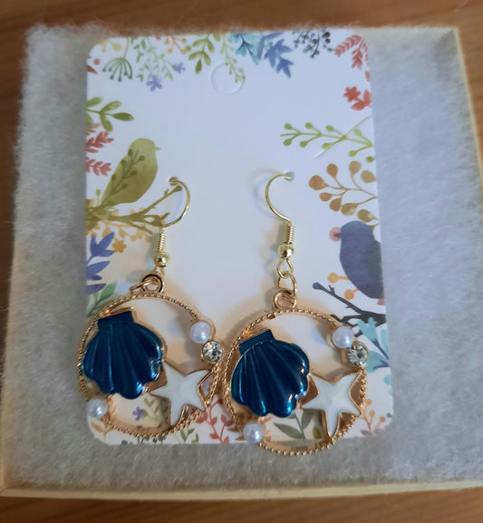 Blue Shell Gold Earrings