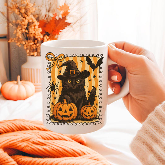Black Cat Witch Halloween Mug, Spooky  Halloween Coffee Mug
