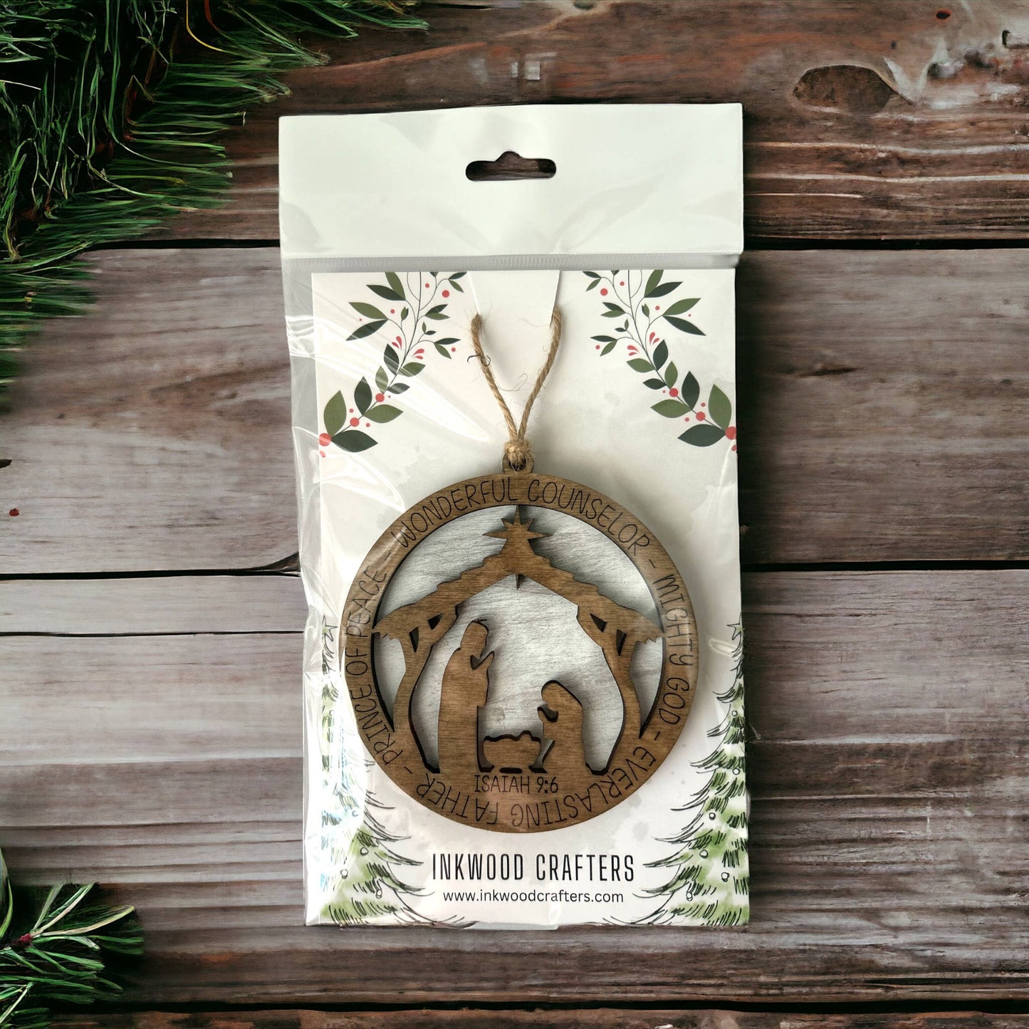 Isaiah 9:16 Nativity Wood Christmas Ornament