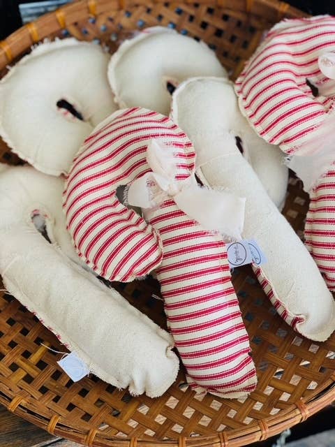 Fabric Candy Canes in red and white ticking and ribbon