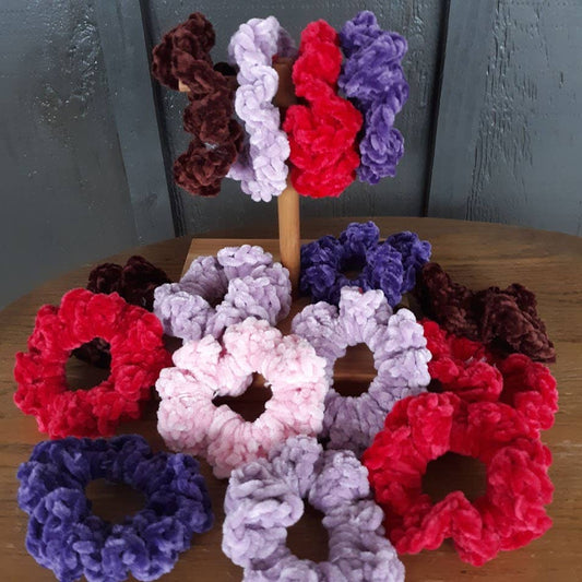 Crochet Velvet Velveteen Chenille Scrunchies Hair Ties 3.5"
