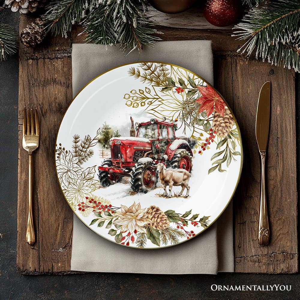 Farmhouse Christmas Set of 4 Plates with Real Gold Elements
