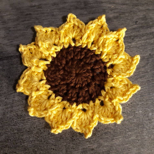 100% Cotton Round Sunflower Crochet Coasters,  5"