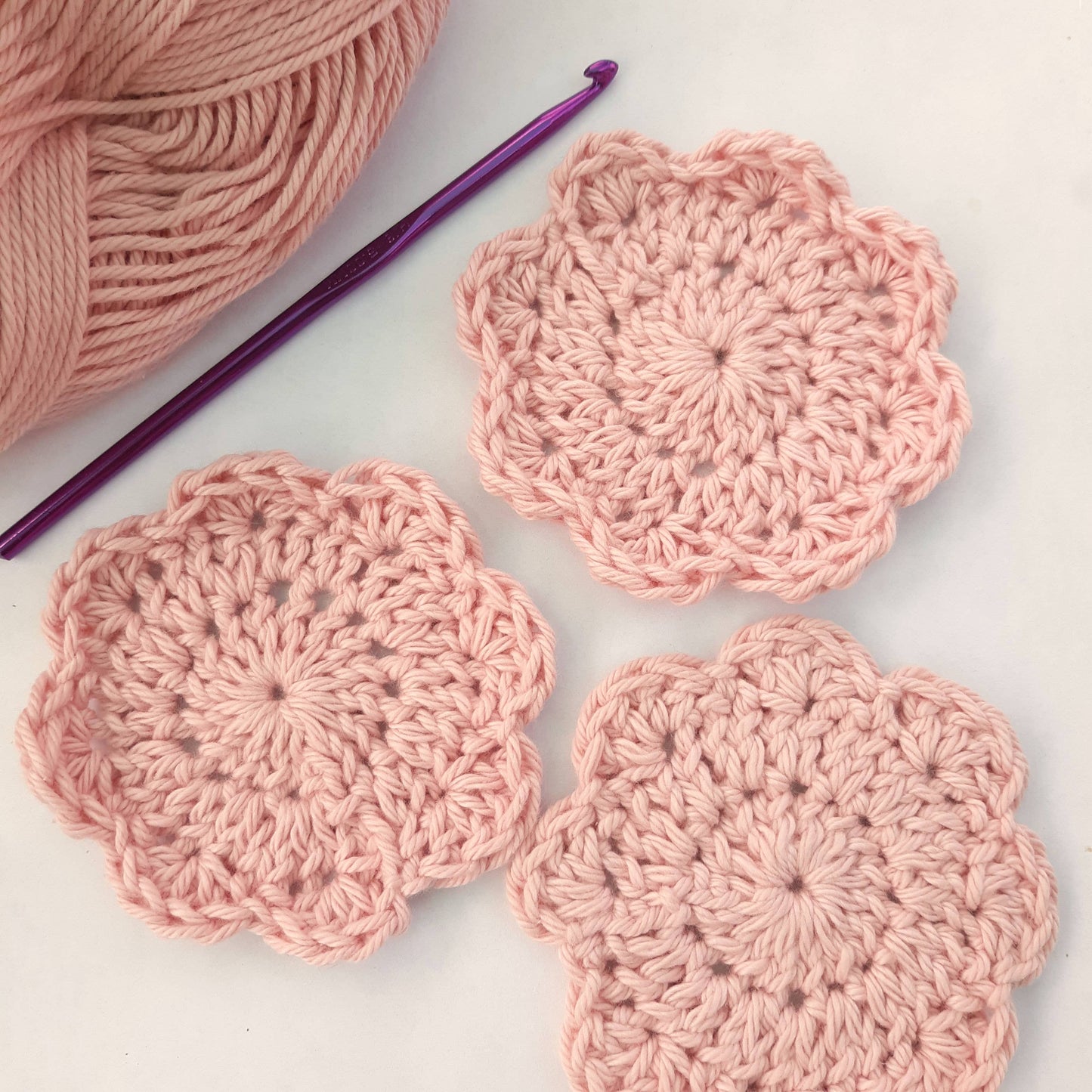 Cotton Crochet Floral Soft Face Scrubbie Dusky Pink