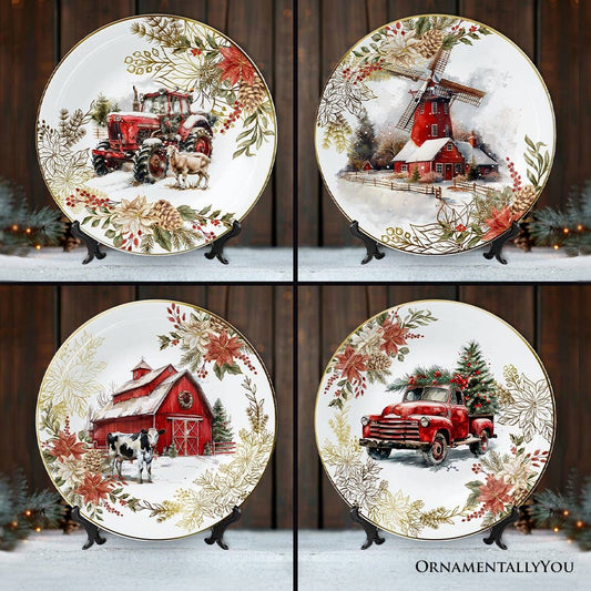 Farmhouse Christmas Set of 4 Plates with Real Gold Elements