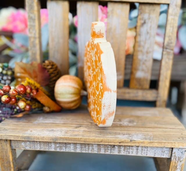 Cute Floral Pumpkin Sign, Hand scrolled and painted 6.5x6.5