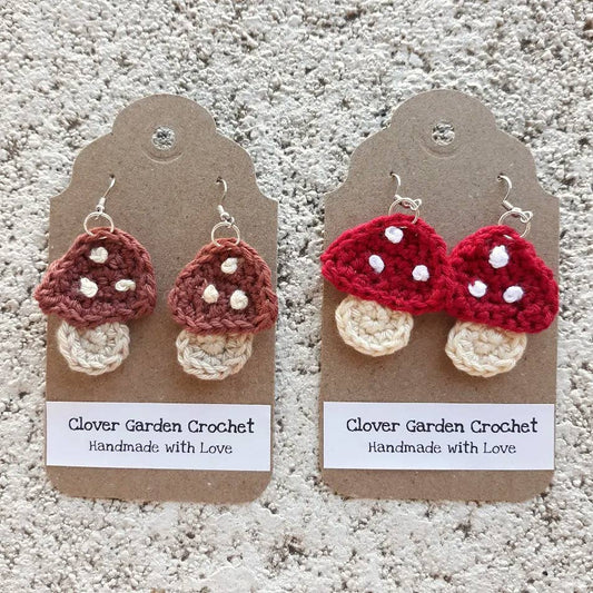 Cute Crochet Mushroom Drop Earrings Red & Brown Themed