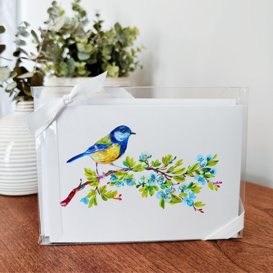 Blue Birds Notecard Set of 10 - Blank Inside