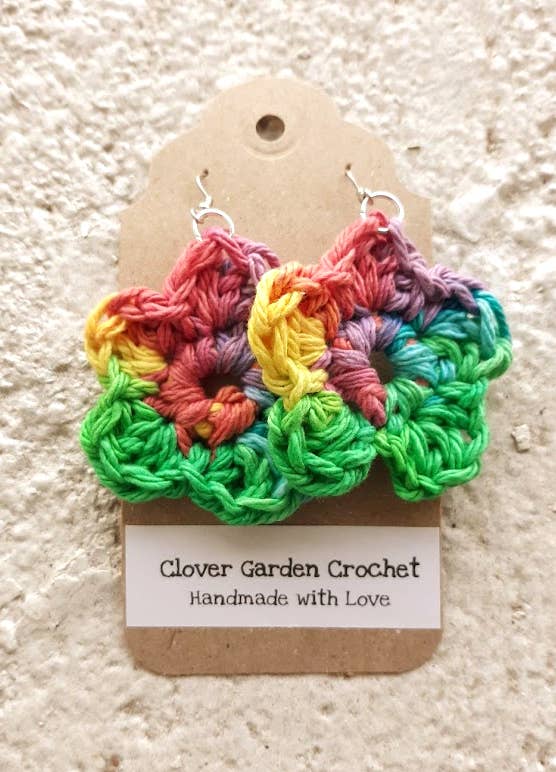 Rainbow Daisy Flower Cotton Crochet  Drop  Earrings