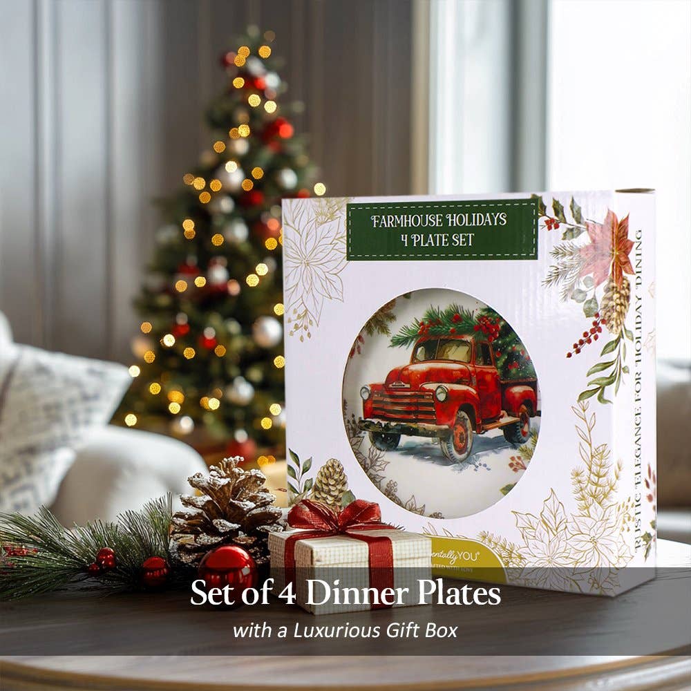 Farmhouse Christmas Set of 4 Plates with Real Gold Elements