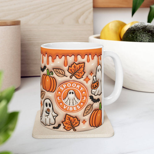 Spooky Ghost Vibes Mug, Halloween ghost shaped coffee Cup