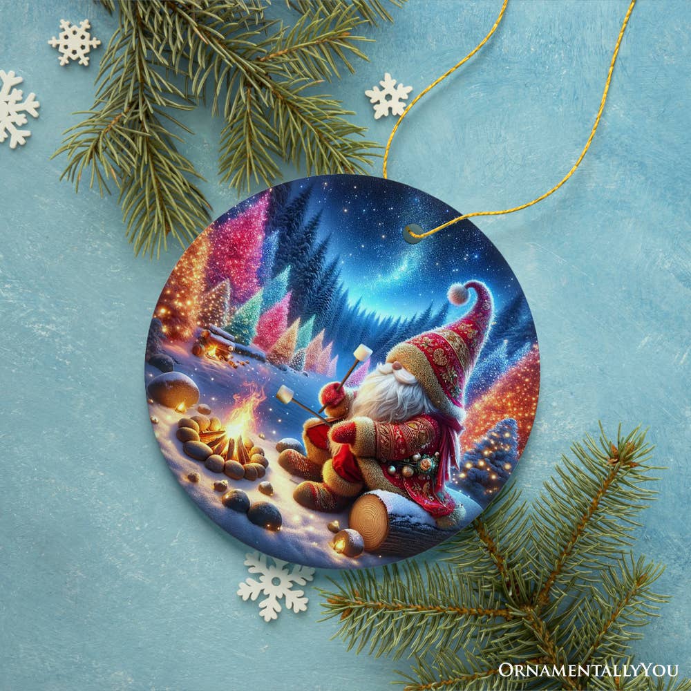Majestic Winter World Gnome Camper Ceramic Ornament
