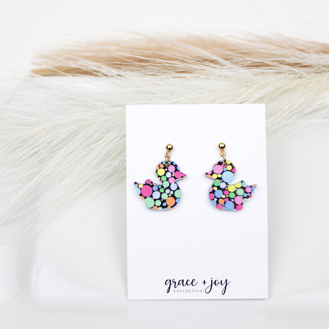 Rubber Duckie Dangle Earrings, Acrylic Earrings