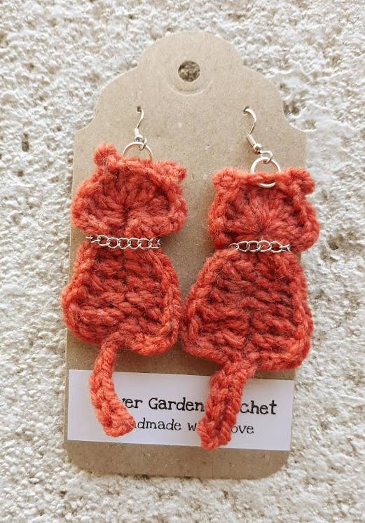 Crochet Cat or Fat Bottomed Kitten Kitty Earrings