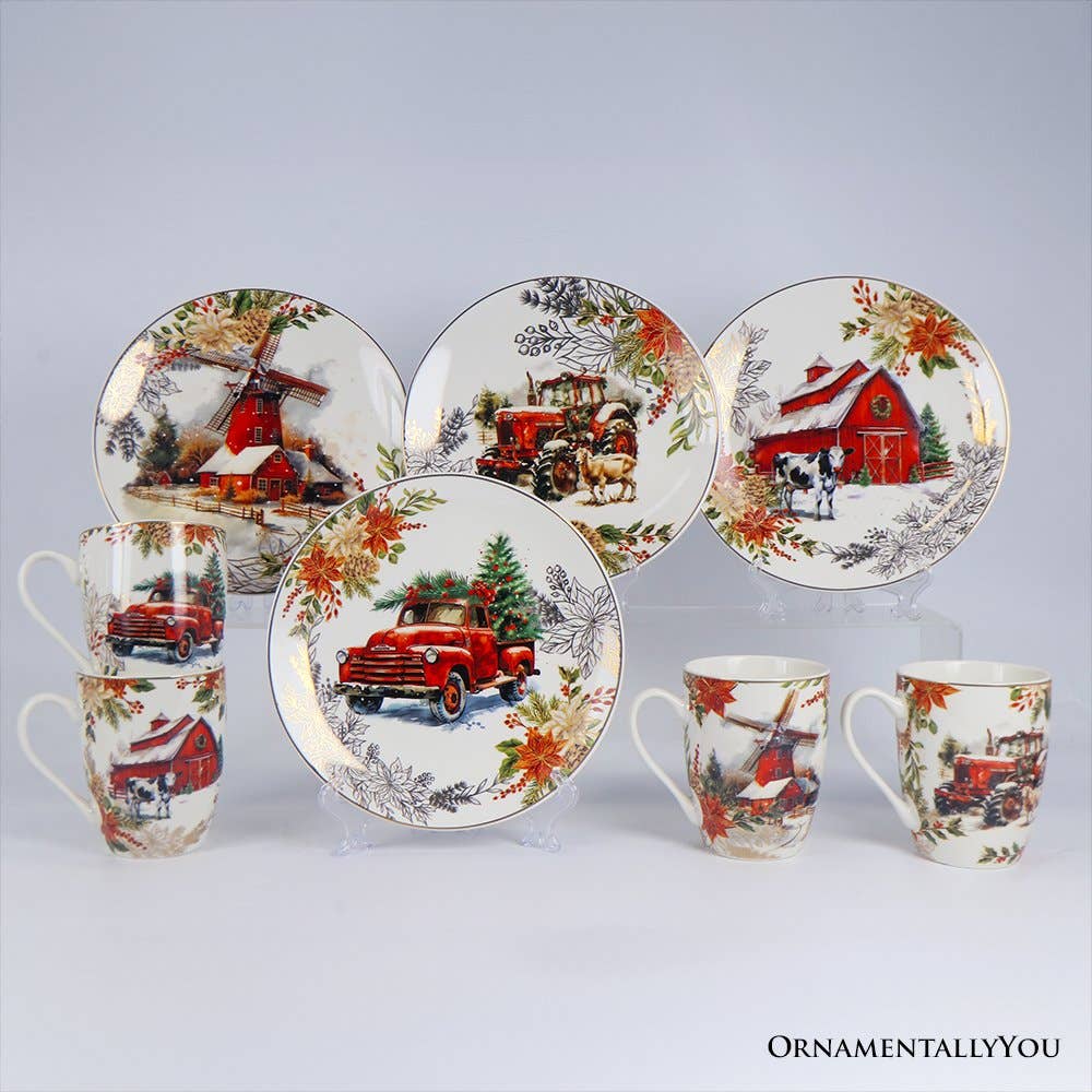 Farmhouse Christmas Set of 4 Plates with Real Gold Elements