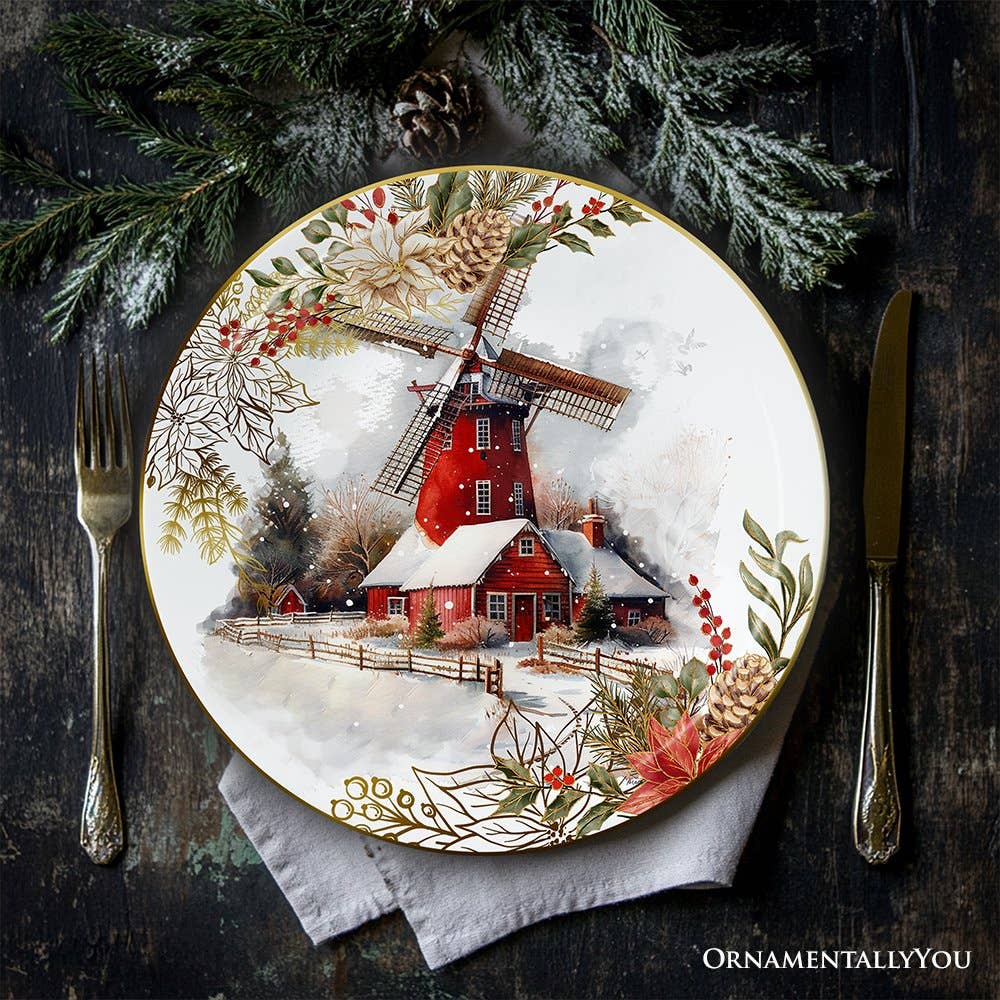 Farmhouse Christmas Set of 4 Plates with Real Gold Elements