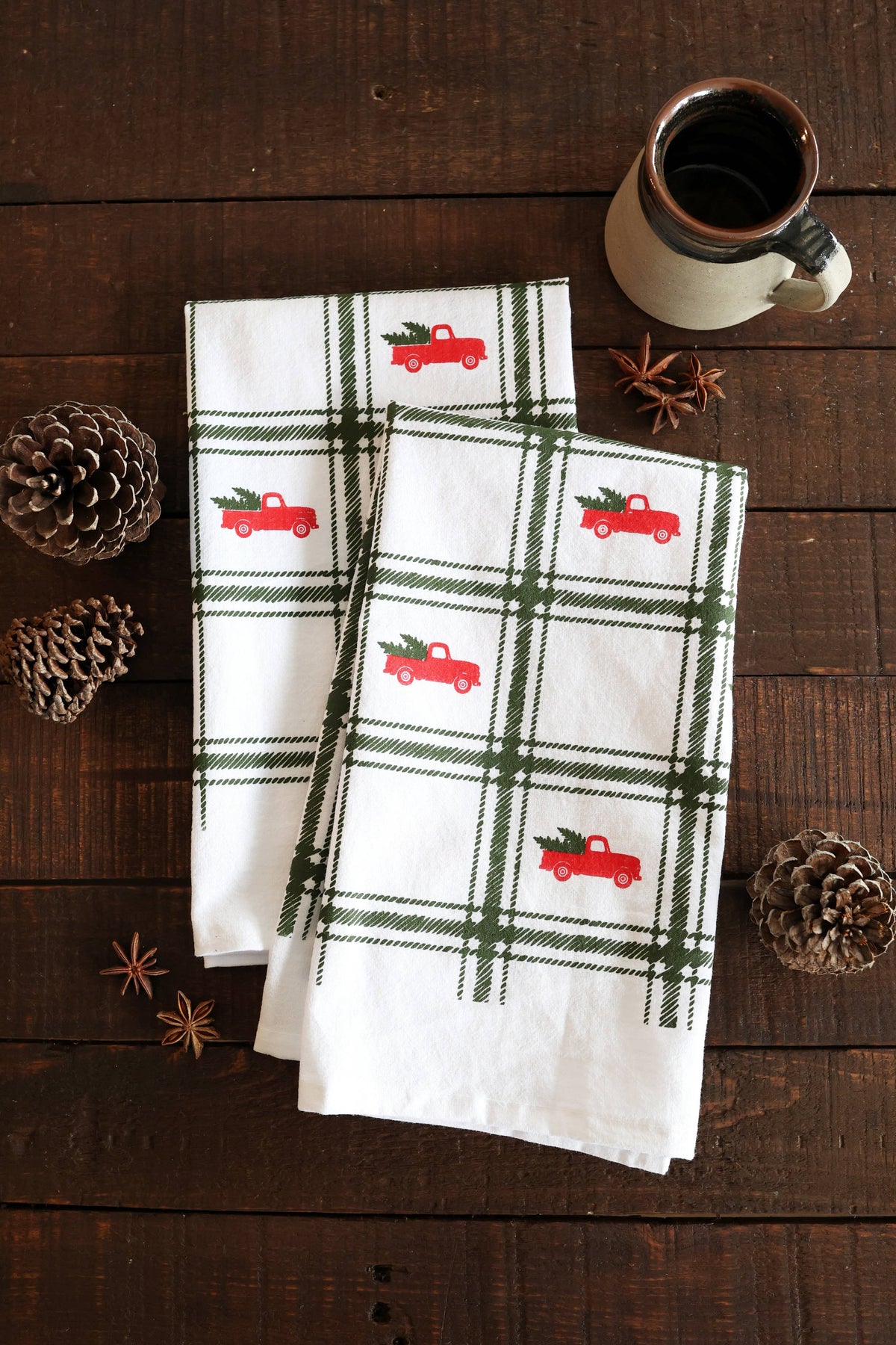 Red Truck Christmas Tree Tea Towel