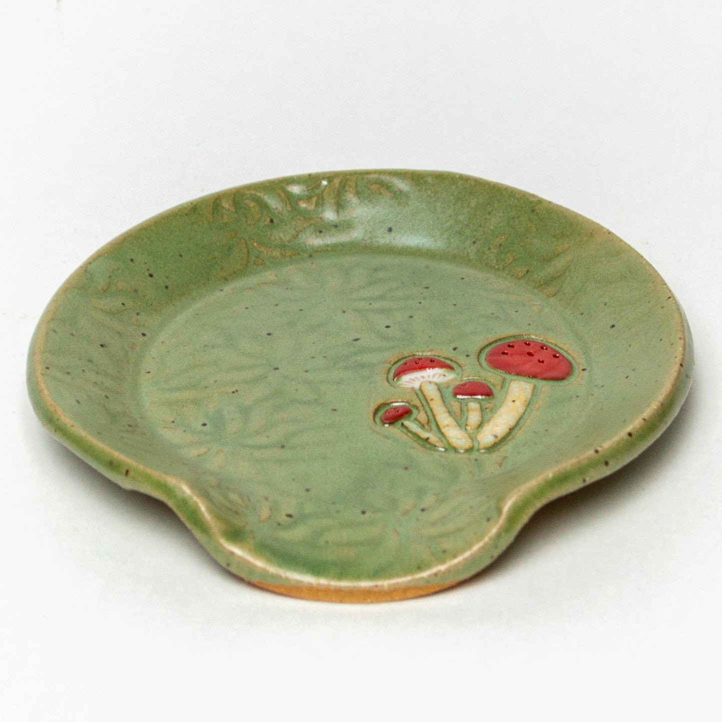 Stoneware Spoon Rest- Mushroom Pattern Handmade in Ohio