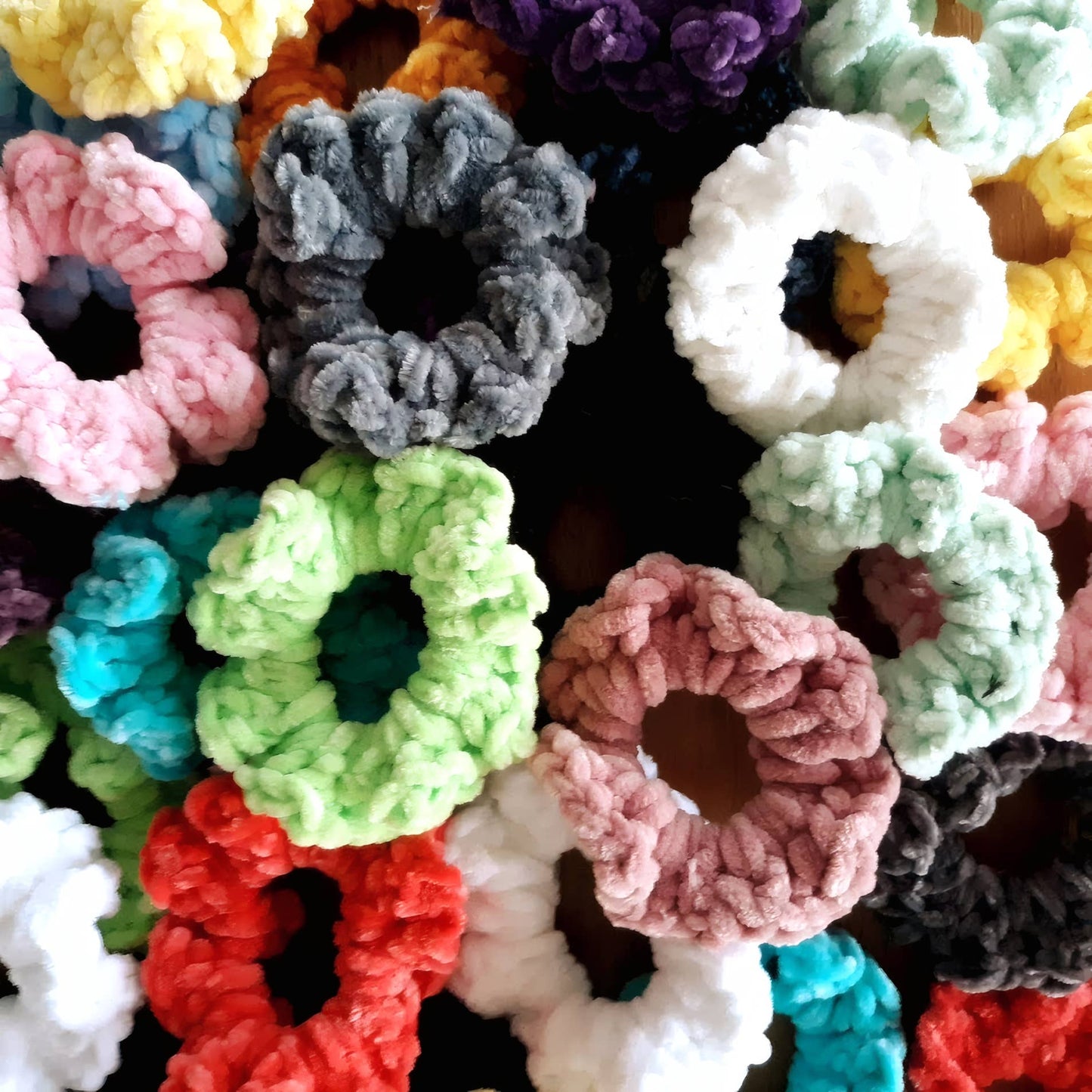 Mixed Crochet Hair Scrunchies Velvet Velveteen Chenille 3.5"