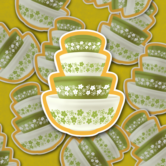 Spring Blossom Vintage Bowls, Vinyl Sticker
