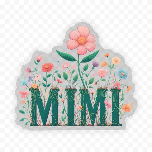 Mimi Bright Floral Clear Vinyl, Sticker, 3x3 in. 